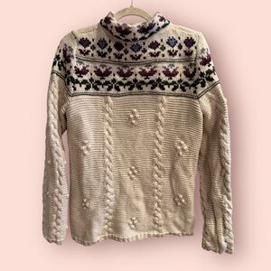 Lands' End Cream Chunky Fair Isle Sweater